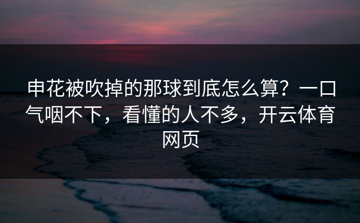 申花被吹掉的那球到底怎么算？一口气咽不下，看懂的人不多，开云体育网页