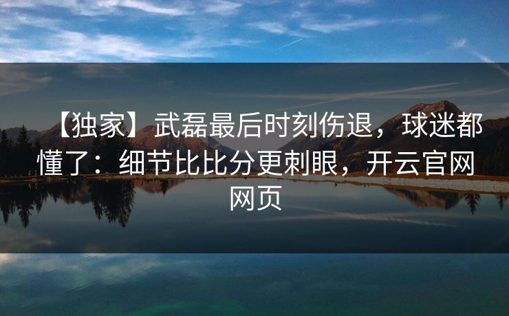 【独家】武磊最后时刻伤退，球迷都懂了：细节比比分更刺眼，开云官网网页